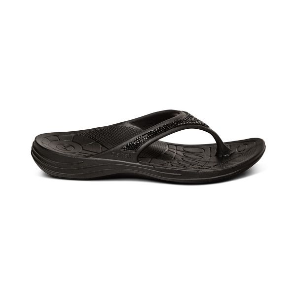 Aetrex Women's Fiji Orthotic Flip Flops Black Sandals UK 7091-475